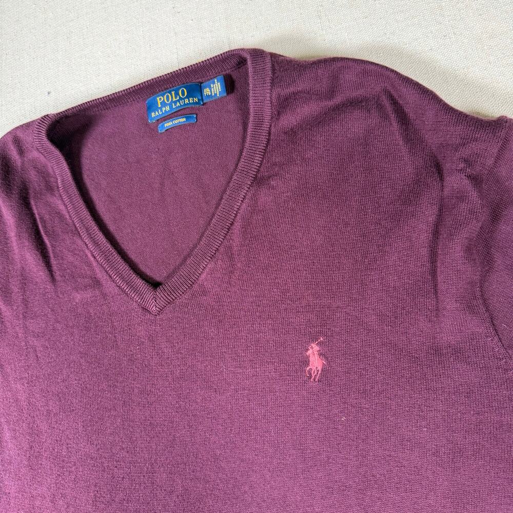 Polo Ralph Lauren Mens Pullover V-Neck Sweater Size XXL Pima Cotton Merlot